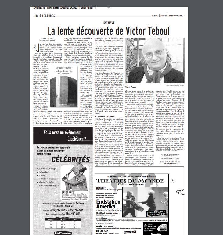 Victor Teboul - Par la radio de Radio-Canada : De la «hutspa» pour écrire  Bienvenue chez Monsieur B. !